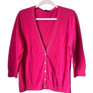 Talbots Vibrant Pink Cardigan‎ Sweater 3/4 Sleeve V-Neck Cotton Blend Size Large